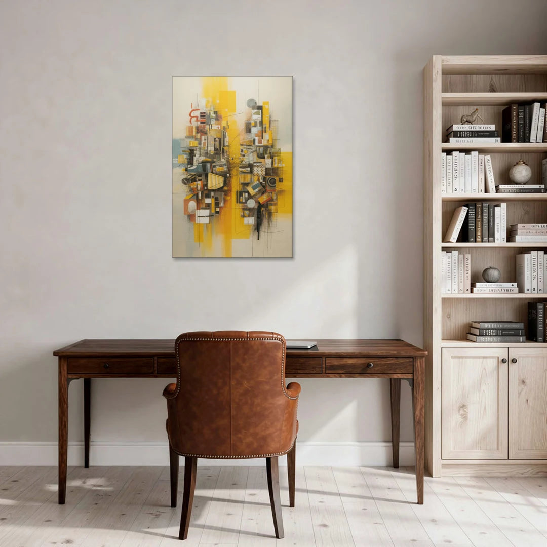 Dynamic Urban Layers Yellow Abstract - Canvas Wall Art - Office - 24x36