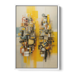Dynamic Urban Layers Yellow Abstract - White Framed Canvas Wall Art - Front