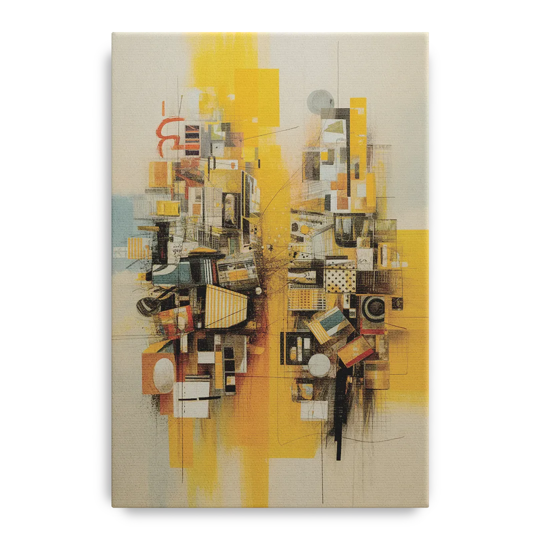 Dynamic Urban Layers Yellow Abstract - Canvas Wall Art