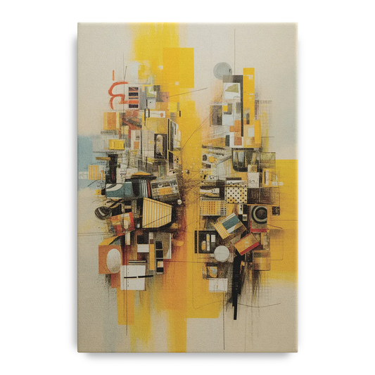 Dynamic Urban Layers Yellow Abstract - Canvas Wall Art