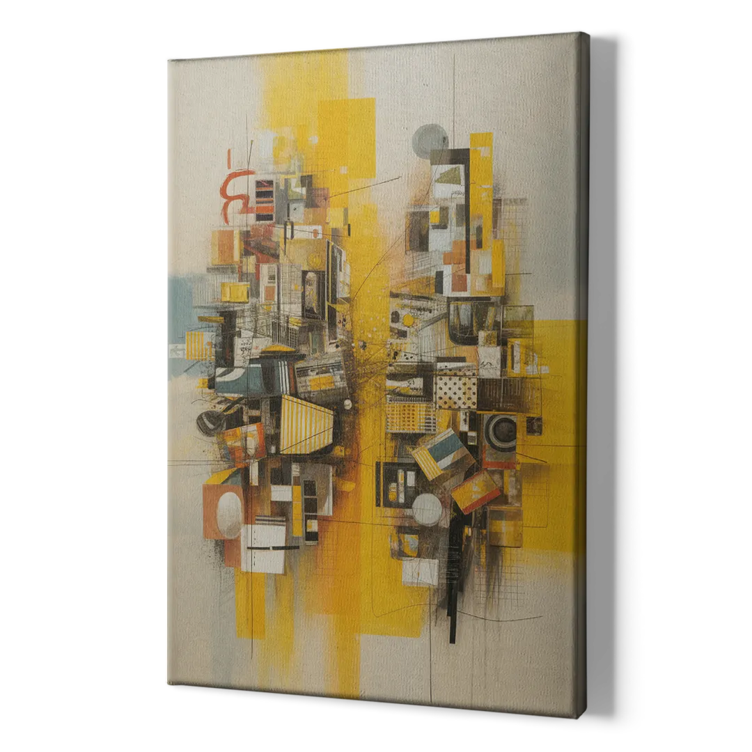 Dynamic Urban Layers Yellow Abstract - Canvas Print Art Sides