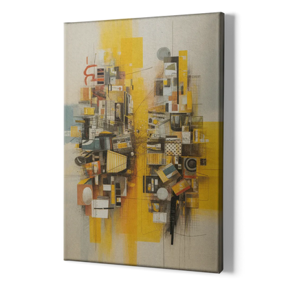 Dynamic Urban Layers Yellow Abstract - Canvas Print Art Sides