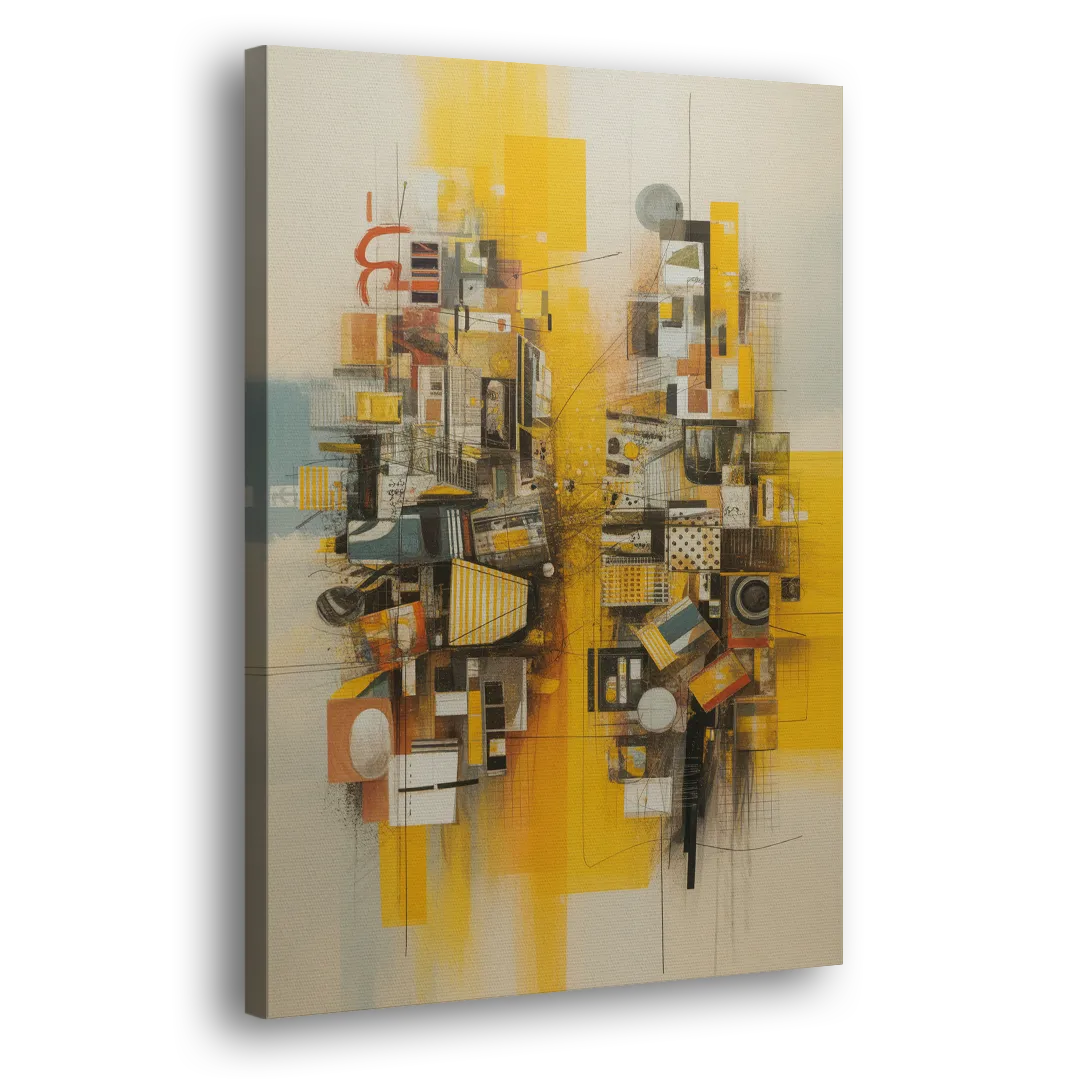 Dynamic Urban Layers Yellow Abstract Side - Canvas Wall Art