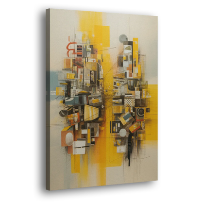 Dynamic Urban Layers Yellow Abstract Side - Canvas Wall Art