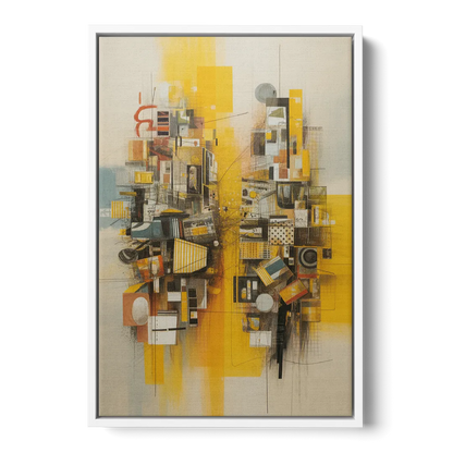 Dynamic Urban Layers Yellow Abstract Front - White Canvas Wall Art