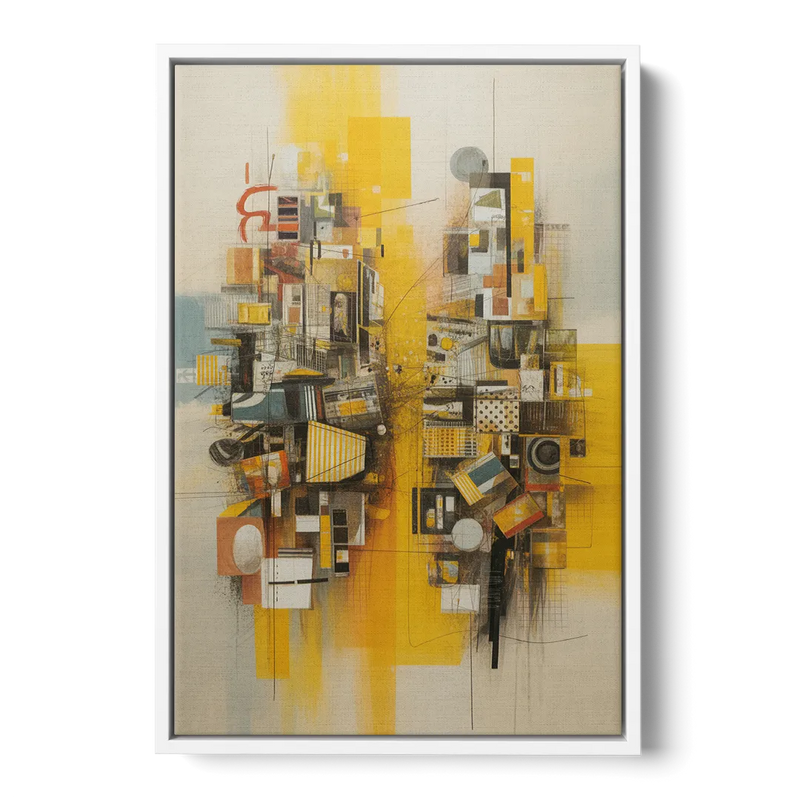 Dynamic Urban Layers Yellow Abstract Front - White Canvas Wall Art