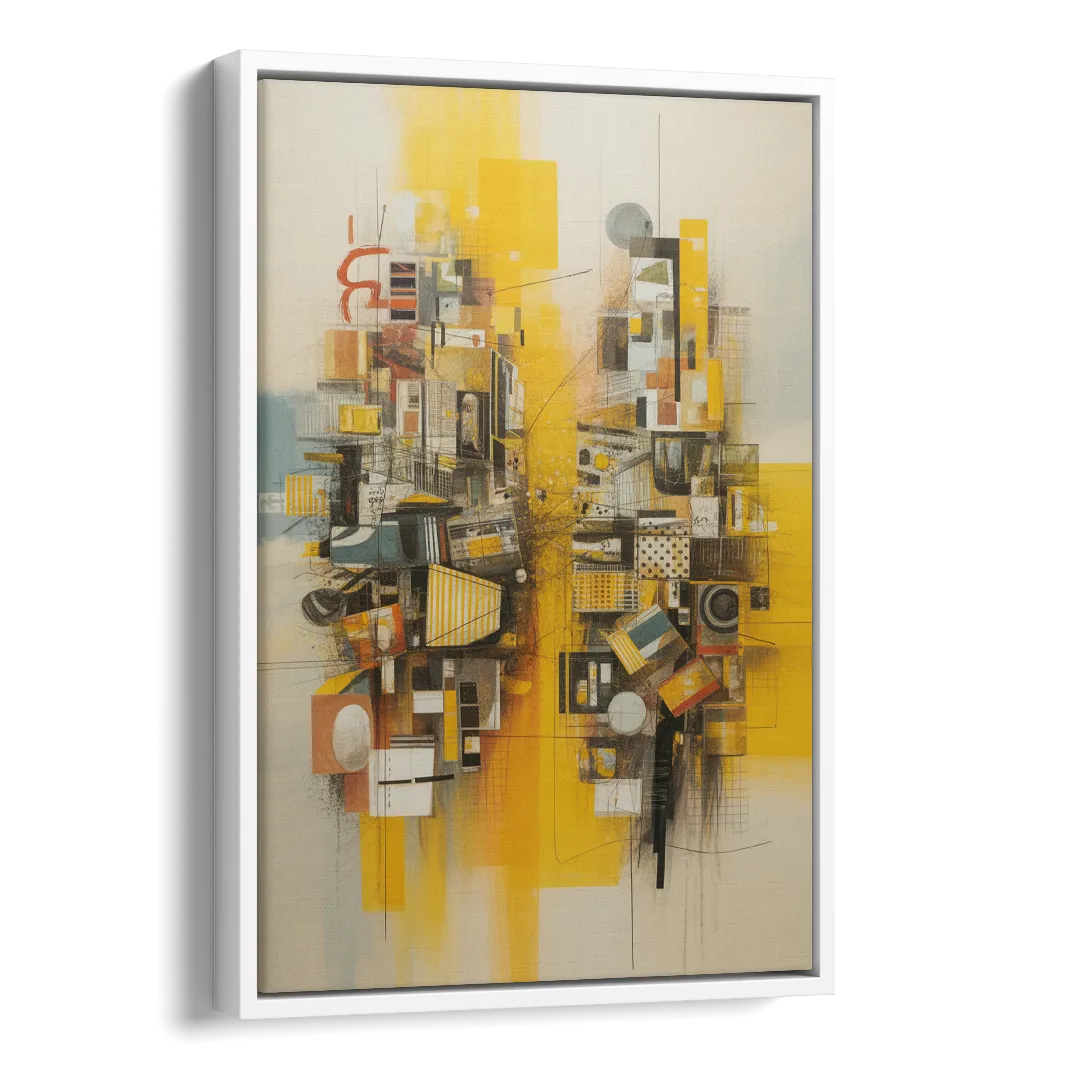 Dynamic Urban Layers Yellow Abstract Side - White Canvas Wall Art