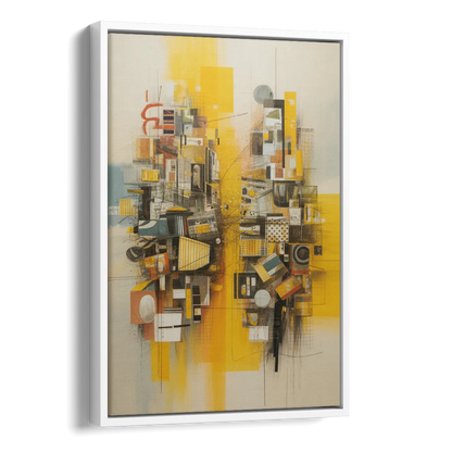 Dynamic Urban Layers Yellow Abstract Side - White Canvas Wall Art