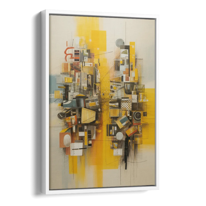 Dynamic Urban Layers Yellow Abstract Side - White Canvas Wall Art