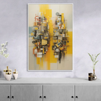 Dynamic Urban Layers Yellow Abstract Sitting Room - White Canvas Wall Art