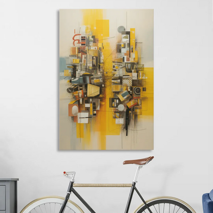 Dynamic Urban Layers Yellow Abstract Living Room - Canvas Wall Art