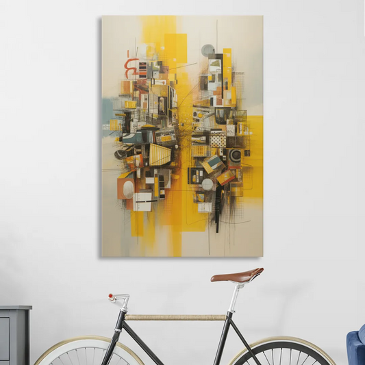 Dynamic Urban Layers Yellow Abstract Living Room - Canvas Wall Art