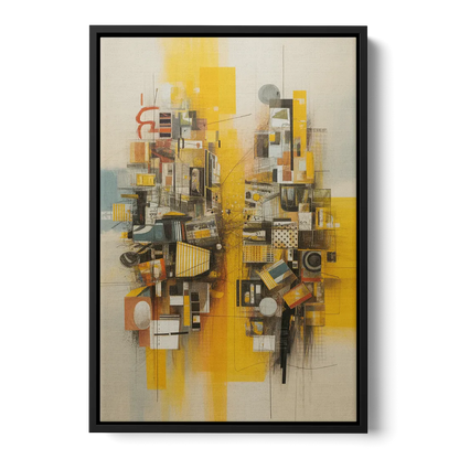 Dynamic Urban Layers Yellow Abstract Front - Black Canvas Wall Art