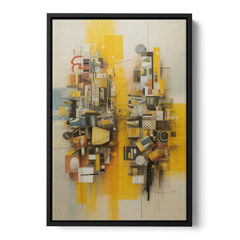 Dynamic Urban Layers Yellow Abstract Front - Black Canvas Wall Art