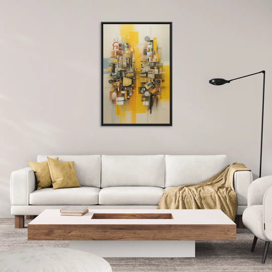 Dynamic Urban Layers Yellow Abstract - Living Room Black Frame Canvas