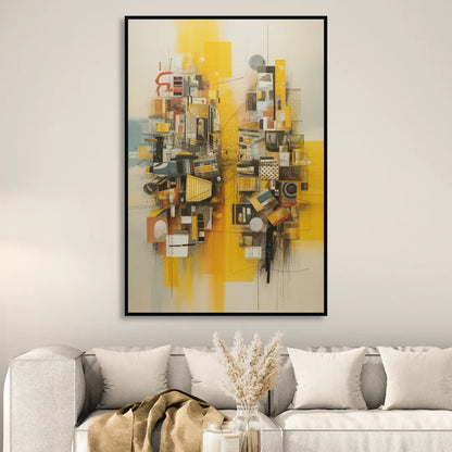 Dynamic Urban Layers Yellow Abstract Sitting Room - Black Canvas Wall Art