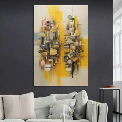 Dynamic Urban Layers Yellow Abstract Sitting Room - Canvas Wall Art
