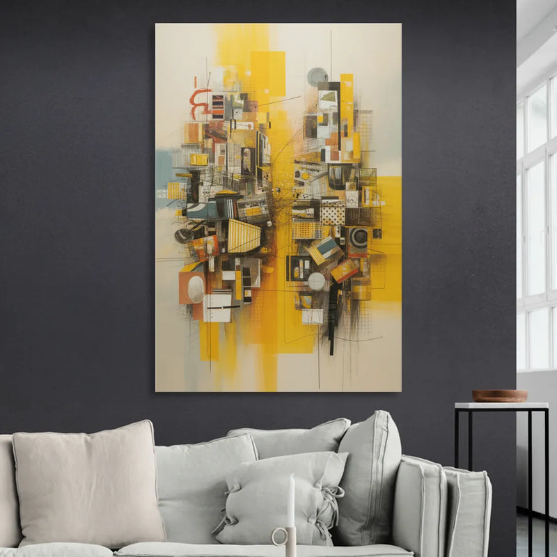 Dynamic Urban Layers Yellow Abstract Sitting Room - Canvas Wall Art