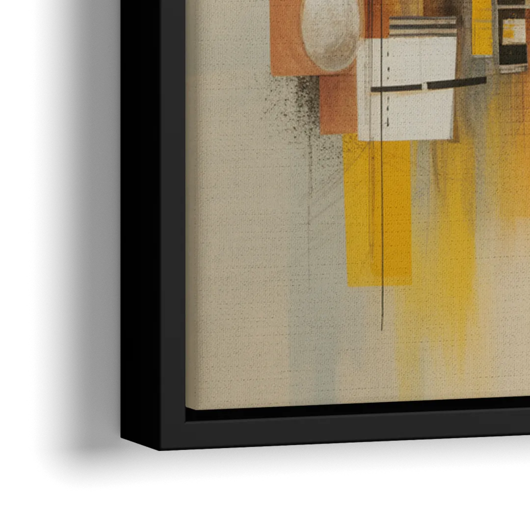 Dynamic Urban Layers Yellow Abstract - Close-Up Black Frame Canvas