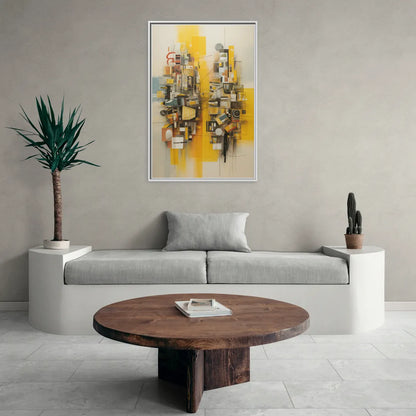 Dynamic Urban Layers Yellow Abstract - Living Room White Frame Canvas