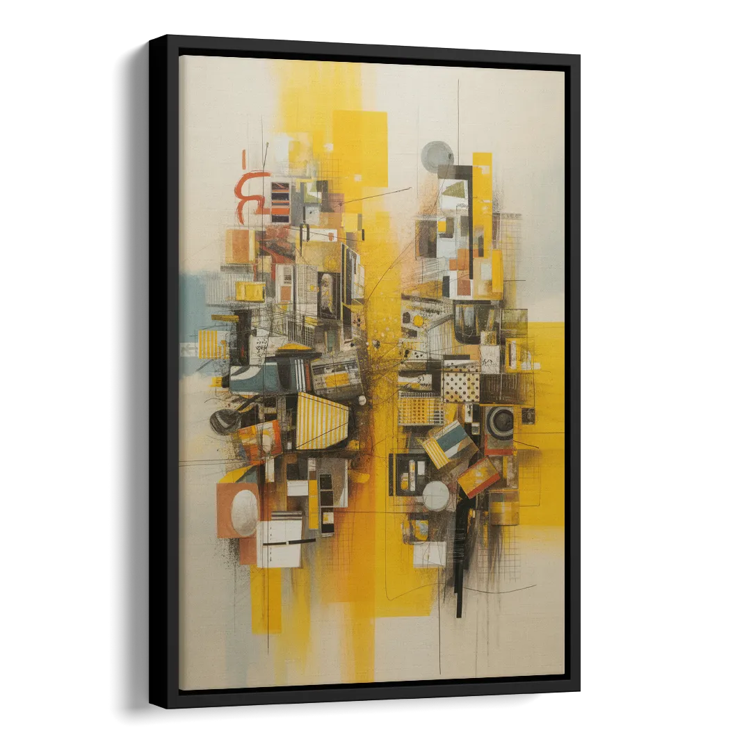 Dynamic Urban Layers Yellow Abstract Side - Black Canvas Wall Art