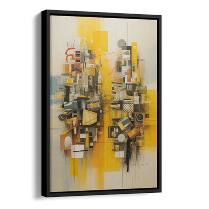 Dynamic Urban Layers Yellow Abstract Side - Black Canvas Wall Art