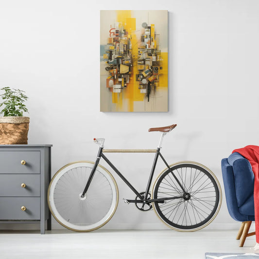 Dynamic Urban Layers Yellow Abstract - Canvas Wall Art Living Room