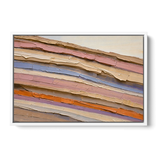 Earth Tone Abstract Eroded Canyon Strata - White Framed Canvas Wall Art - Front