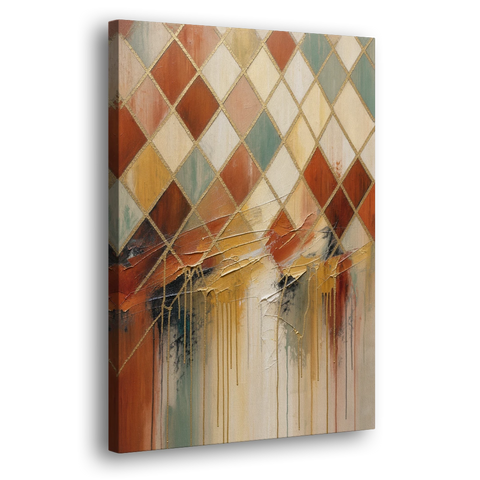 Earth Tone Abstract Painting of a Melting Lattice - Canvas Wall Art - Side