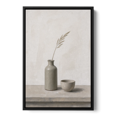 Earth Tone Wall Art with Stoneware Bottle and Cup - Black Framed Canvas Wall Art - Front