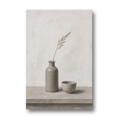 Earth Tone Wall Art with Stoneware Bottle and Cup - Canvas Wall Art - Front