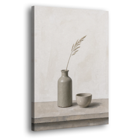 Earth Tone Wall Art with Stoneware Bottle and Cup - Canvas Wall Art - Side
