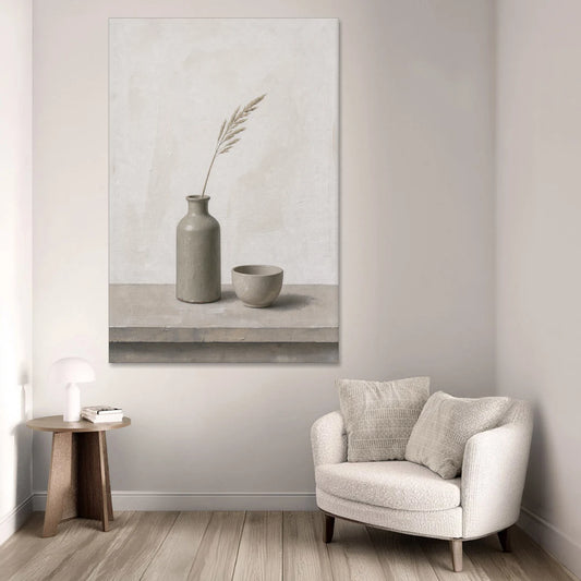 Earth Tone Wall Art with Stoneware Bottle and Cup - Canvas Wall Art - Sofa - 40x60