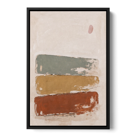 Earthy Abstract Painting with Blush Pebble - Black Framed Canvas Wall Art - Front