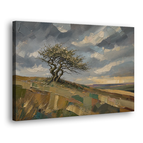 Earthy Tone Wall Art of a Windswept Hawthorn - Canvas Wall Art - Side