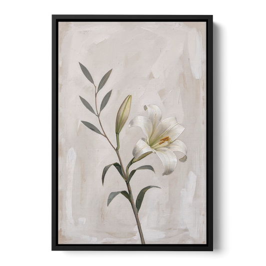 Easter Wall Decor with a Single White Lily - Black Framed Canvas Wall Art - Front