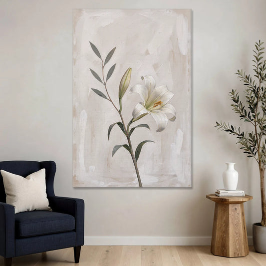 Easter Wall Decor with a Single White Lily - Canvas Wall Art - Sofa - 40x60