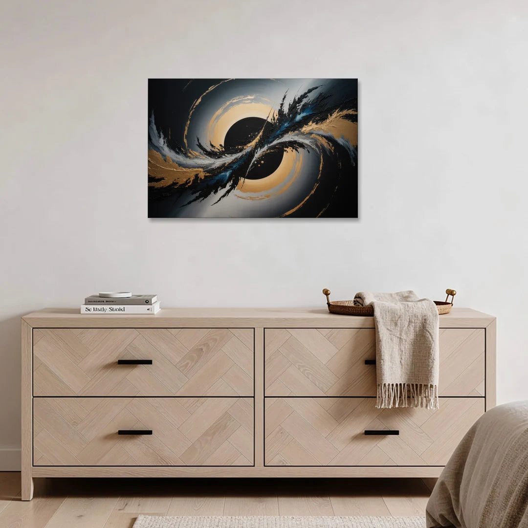 Eclipse Convergence Black Abstract - Canvas Wall Art - Coffee Table - 36x24