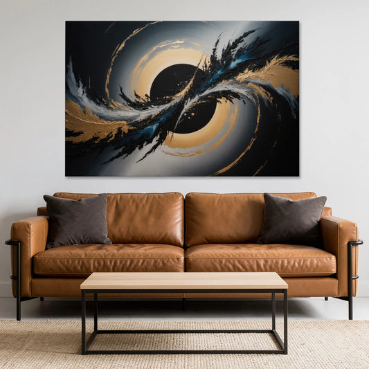 Eclipse Convergence Black Abstract - Canvas Wall Art - Sofa - 60x40