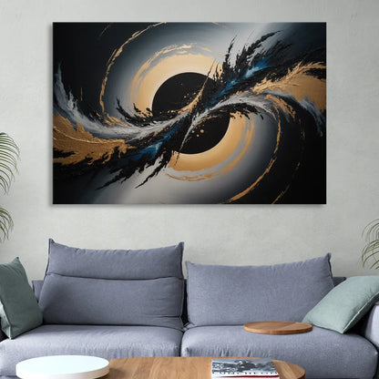 Eclipse Convergence Black Abstract Living Room - Canvas Wall Art