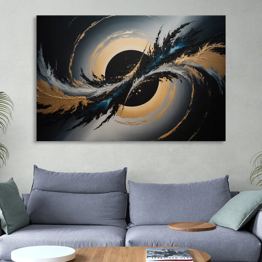 Eclipse Convergence Black Abstract Living Room - Canvas Wall Art