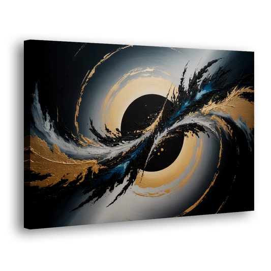 Eclipse Convergence Black Abstract Side - Canvas Wall Art