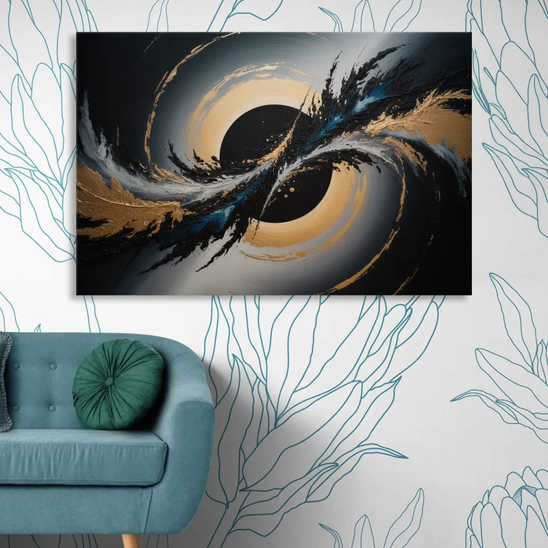 Eclipse Convergence Black Abstract Sitting Room - Canvas Wall Art