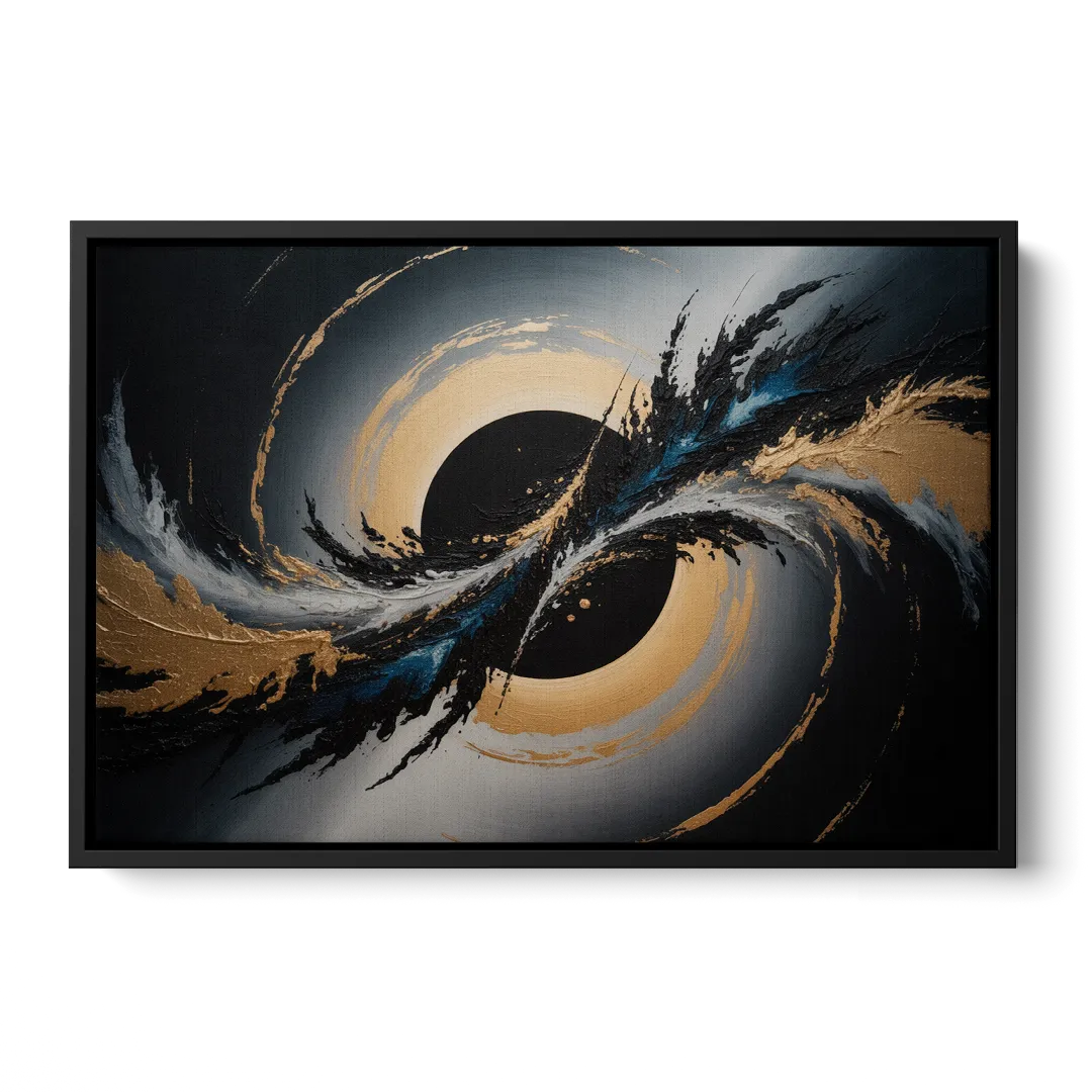 Eclipse Convergence Black Abstract - Black Frame Canvas