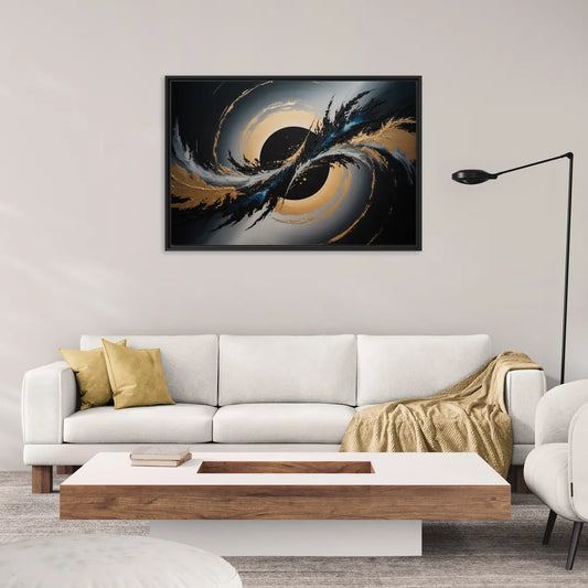 Eclipse Convergence Black Abstract - Living Room Black Frame Canvas