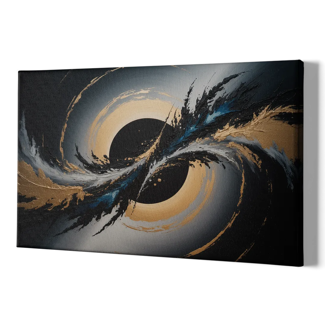 Eclipse Convergence Black Abstract - Canvas Print Art Sides