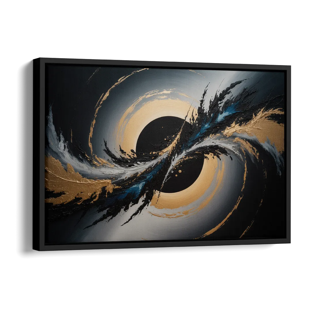 Eclipse Convergence Black Abstract Side - Black Canvas Wall Art