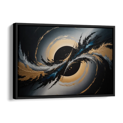 Eclipse Convergence Black Abstract Side - Black Canvas Wall Art