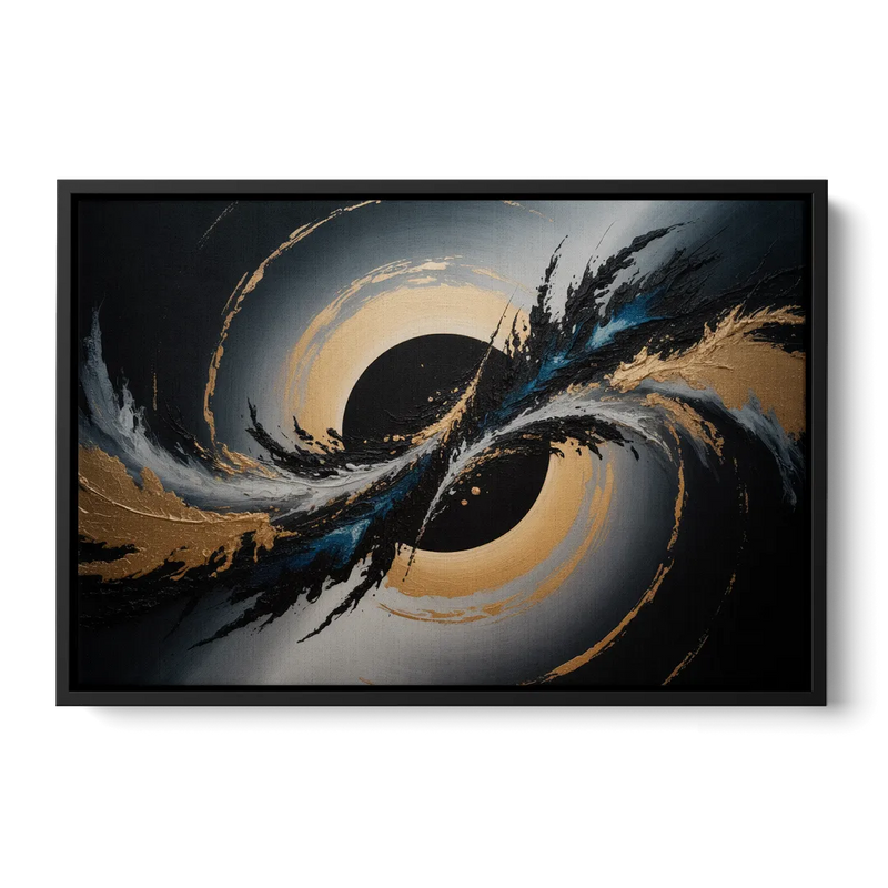 Eclipse Convergence Black Abstract Front - Black Canvas Wall Art