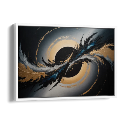 Eclipse Convergence Black Abstract Side - White Canvas Wall Art